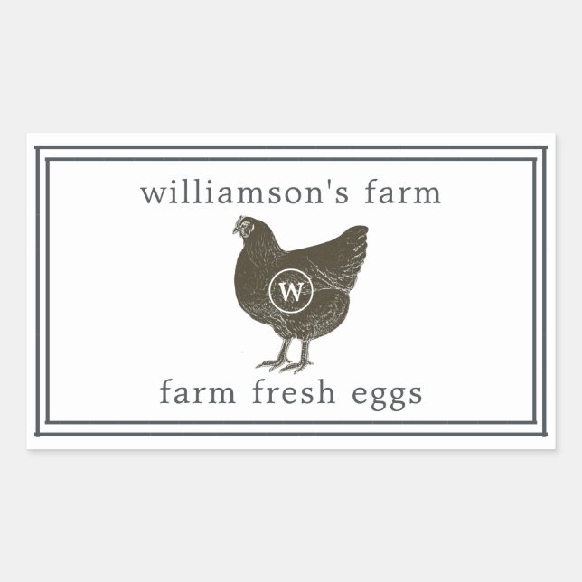 Farm Fresh Eggs Monogram Egg Carton Black White Rectangular Sticker (Front)
