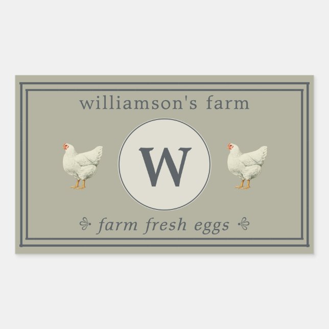 Farm Fresh Eggs Monogram Egg Carton Moss Gray Rectangular Sticker (Front)