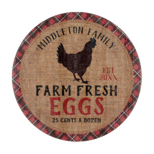 Farm Fresh Eggs - Plaid Cutting Board