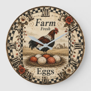 Farm Fresh Eggs Rustic Nest Vintage Farmhouse Large Clock