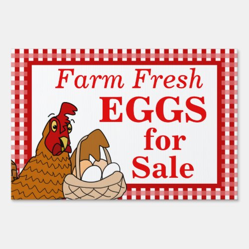 Farm Fresh Eggs Sign Cartoon Chicken with Eggs