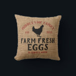 Farm Fresh 🐓🥚 Eggs Throw Pillow<br><div class="desc">🥇AN ORIGINAL COPYRIGHT ART DESIGN by Donna Siegrist ONLY AVAILABLE ON ZAZZLE! Pillow - Farm Fresh Eggs - faux tan burlap texture design. ✔Note: Not all template areas need changed. 📌If you need further customization, please click the "Click to Customize further" or "Customize or Edit Design" button and use our...</div>