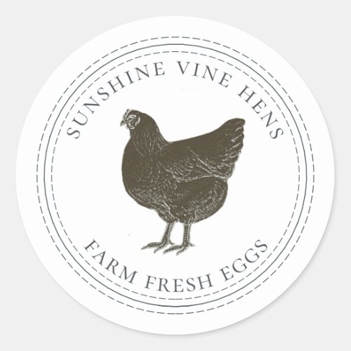 Farm Fresh Eggs Vintage Hen Egg Carton Black White Classic Round Sticker