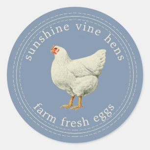 Farm Fresh Eggs Vintage Hen Egg Carton Blue Classic Round Sticker