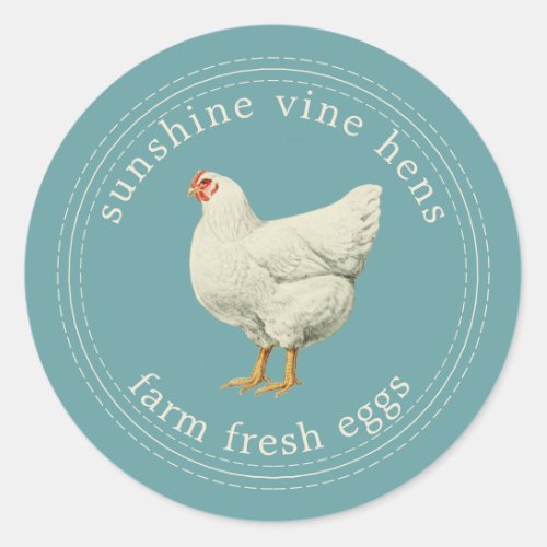 Farm Fresh Eggs Vintage Hen Egg Carton Blue Classic Round Sticker