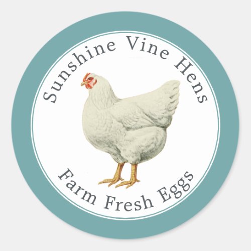 Farm Fresh Eggs Vintage Hen Egg Carton Blue Classic Round Sticker
