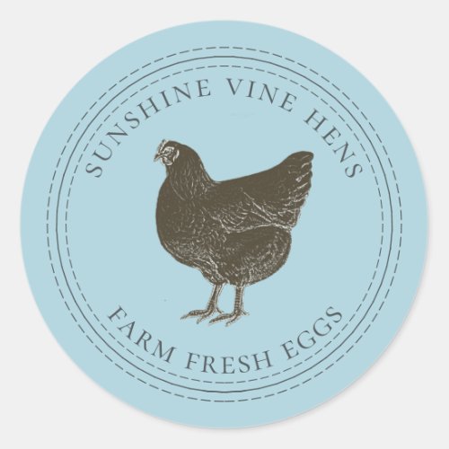 Farm Fresh Eggs Vintage Hen Egg Carton Blue Classic Round Sticker