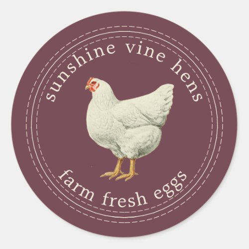 Farm Fresh Eggs Vintage Hen Egg Carton Burgundy Classic Round Sticker