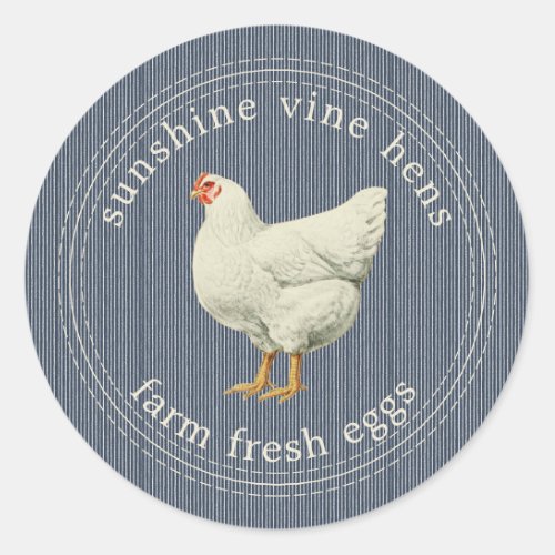 Farm Fresh Eggs Vintage Hen Egg Carton Dark Blue Classic Round Sticker