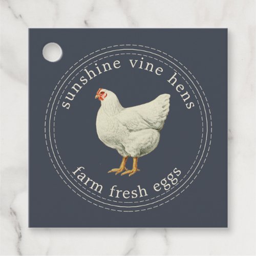 Farm Fresh Eggs Vintage Hen Egg Carton Dark Blue Favor Tags