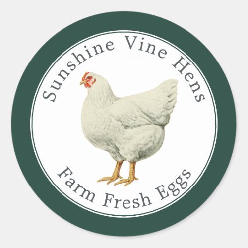 Farm Fresh Eggs Vintage Hen Egg Carton Dark Green Classic Round Sticker