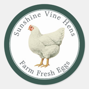 Farm Fresh Eggs Vintage Hen Egg Carton Dark Green Classic Round Sticker