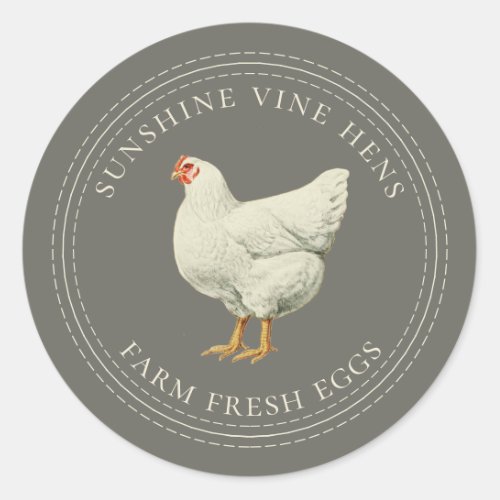 Farm Fresh Eggs Vintage Hen Egg Carton Dusty Olive Classic Round Sticker