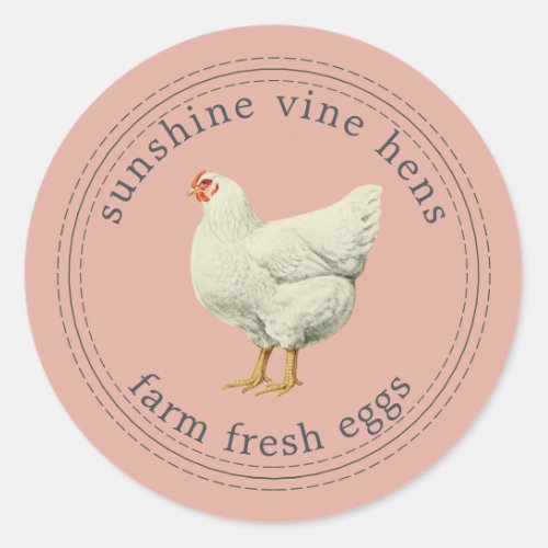 Farm Fresh Eggs Vintage Hen Egg Carton Dusty Pink Classic Round Sticker