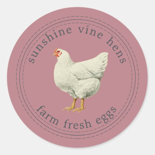 Farm Fresh Eggs Vintage Hen Egg Carton Dusty Rose Classic Round Sticker