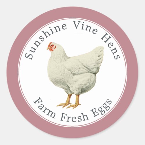 Farm Fresh Eggs Vintage Hen Egg Carton Dusty Rose Classic Round Sticker