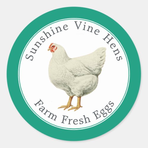 Farm Fresh Eggs Vintage Hen Egg Carton Emerald Classic Round Sticker