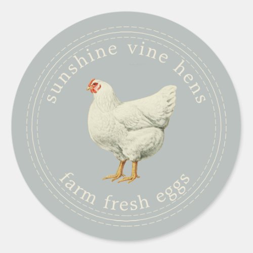 Farm Fresh Eggs Vintage Hen Egg Carton Gray Classic Round Sticker