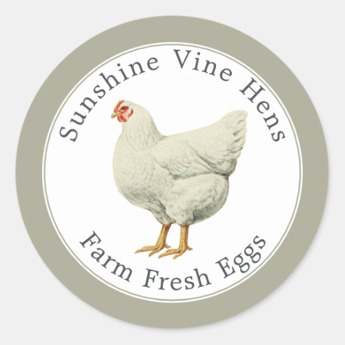 Farm Fresh Eggs Vintage Hen Egg Carton Gray Classic Round Sticker