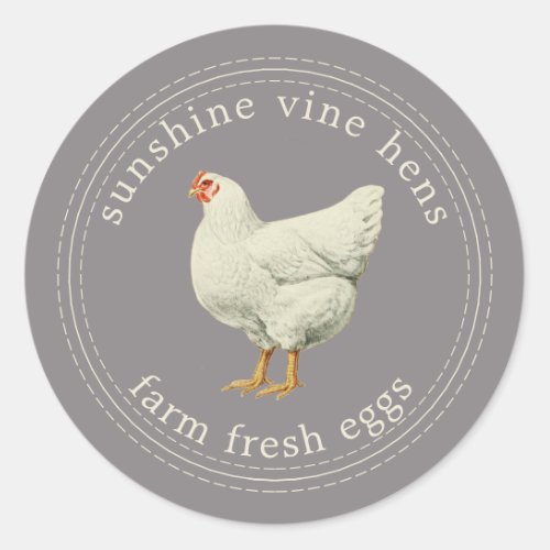 Farm Fresh Eggs Vintage Hen Egg Carton Gray Classic Round Sticker