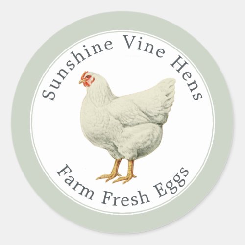 Farm Fresh Eggs Vintage Hen Egg Carton Green Classic Round Sticker