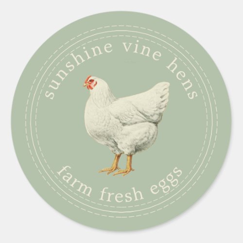 Farm Fresh Eggs Vintage Hen Egg Carton Green Classic Round Sticker