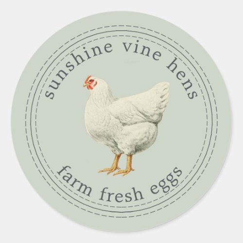 Farm Fresh Eggs Vintage Hen Egg Carton Green Classic Round Sticker