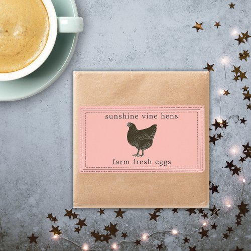Farm Fresh Eggs Vintage Hen Egg Carton Label Pink