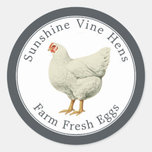 Farm Fresh Eggs Vintage Hen Egg Carton Off-Black Classic Round Sticker