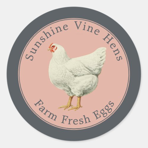 Farm Fresh Eggs Vintage Hen Egg Carton Pink Black Classic Round Sticker