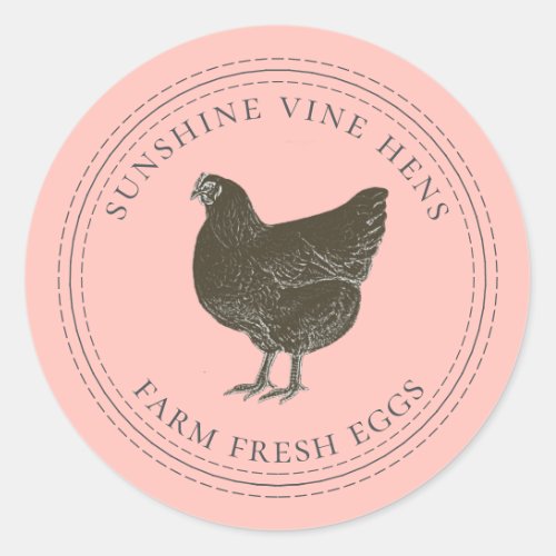 Farm Fresh Eggs Vintage Hen Egg Carton Pink Classic Round Sticker