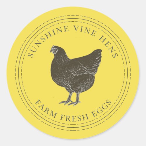 Farm Fresh Eggs Vintage Hen Egg Carton Yellow Classic Round Sticker