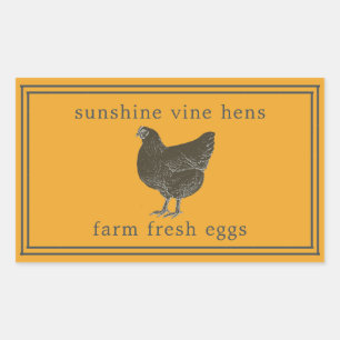 Farm Fresh Eggs Vintage Hen Egg Carton Yellow Rectangular Sticker