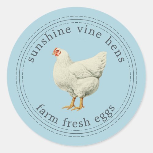 Farm Fresh Eggs Vintage Hen Modern Egg Carton Blue Classic Round Sticker