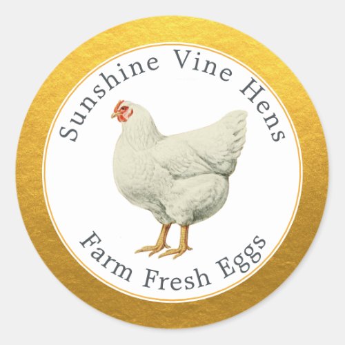 Farm Fresh Eggs Vintage Hen Modern Egg Carton Gold Classic Round Sticker