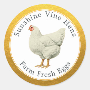Farm Fresh Eggs Vintage Hen Modern Egg Carton Gold Classic Round Sticker