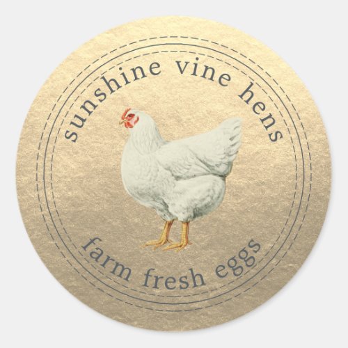 Farm Fresh Eggs Vintage Hen Modern Egg Carton Gold Classic Round Sticker
