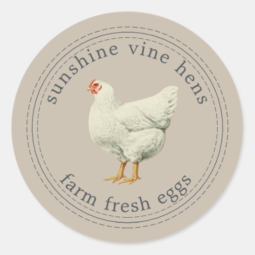 Farm Fresh Eggs Vintage Hen Modern Egg Carton Gray Classic Round Sticker