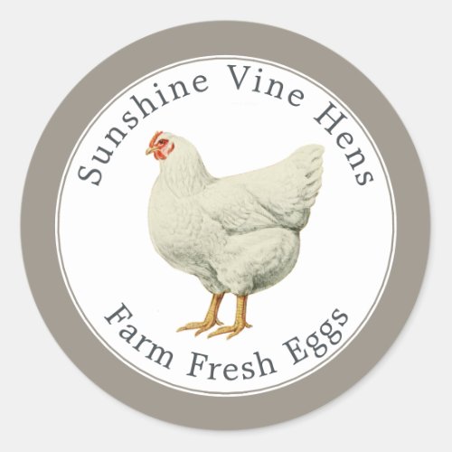 Farm Fresh Eggs Vintage Hen Modern Egg Carton Gray Classic Round Sticker