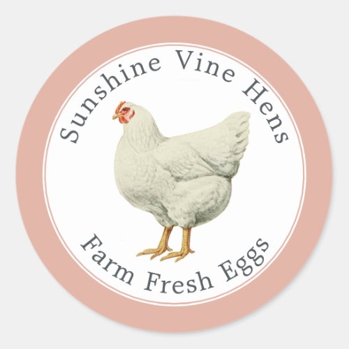 Farm Fresh Eggs Vintage Hen Modern Egg Carton Pink Classic Round Sticker