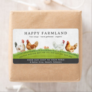 Farm Fresh Eggs   Watercolor Chickens Grass Field Label