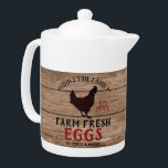 Farm Fresh Eggs - Wood Teapot<br><div class="desc">Rustic Farmhouse Teapot. Farm Fresh Eggs - faux wood background design ready for you to personalize. This teapot can be personalized with name and a est. date. Makes a wonderful housewarming gift, a Christmas gift, etc... 📌If you need further customization, please click the "Click to Customize further" or "Customize or...</div>