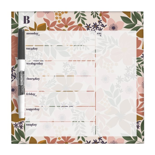 Farm Fresh Floral Weekly Calendar Dry Erase Board (Front)