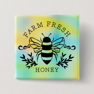 Farm Fresh Honey Bee Botanical Vintage Design Button
