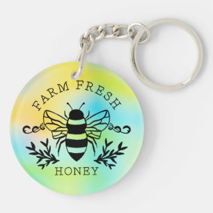 Farm Fresh Honey Bee Botanical Vintage Design Keychain