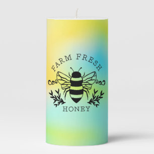 Farm Fresh Honey Bee Botanical Vintage Design Pillar Candle