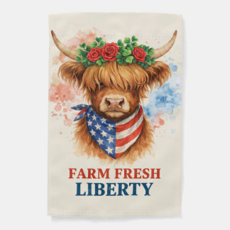 Farm Fresh Liberty Highland Cow Patriotic USA Art Garden Flag