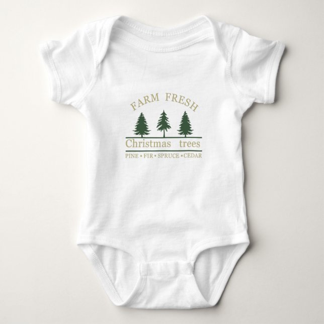 Farm fresh merry christmas pine trees baby bodysuit (Front)