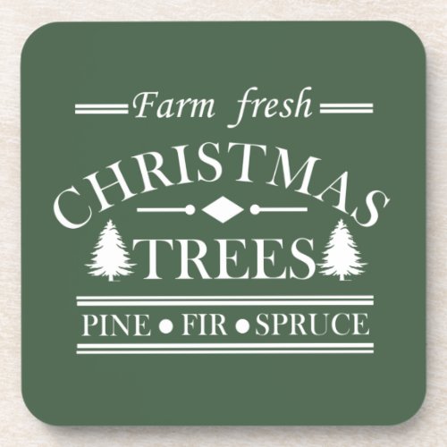 Farm fresh Merry Christmas pine trees Beverage Coaster