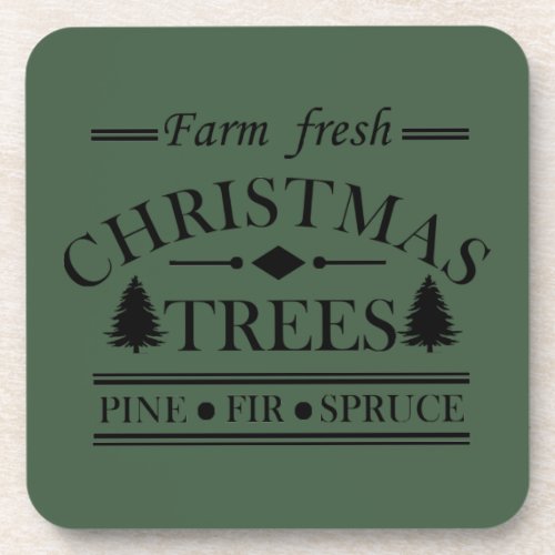 Farm fresh Merry Christmas pine trees Beverage Coaster